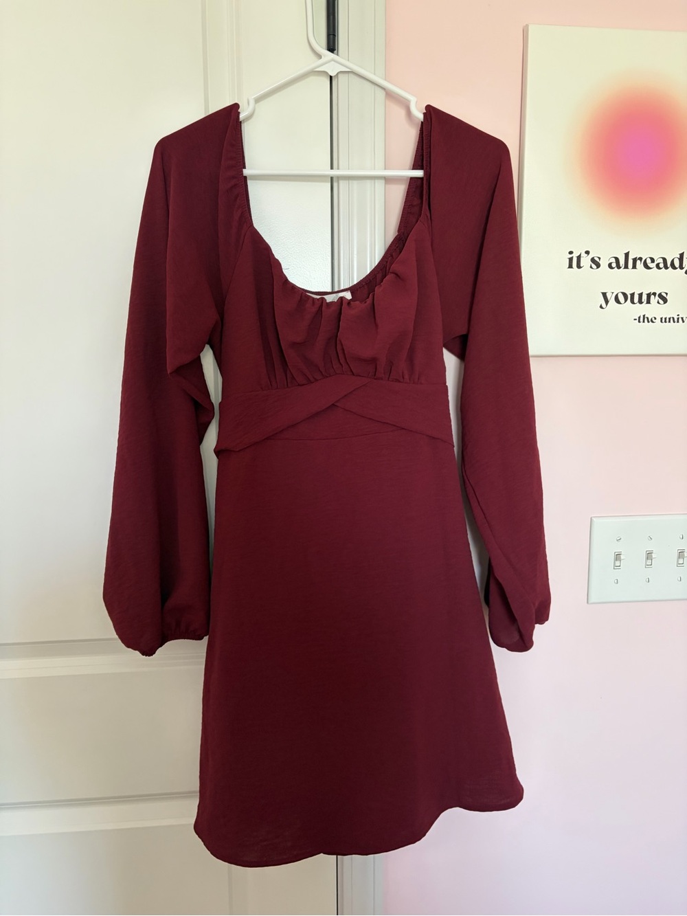 Altar'd State Burgundy Long Sleeve Empire Waist Dress